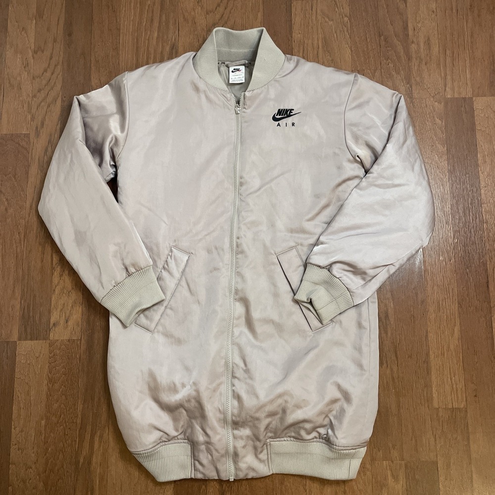 Nike Air Therma-FIT Women's Bomber Jacket Long Coat Size XS Silver Parka